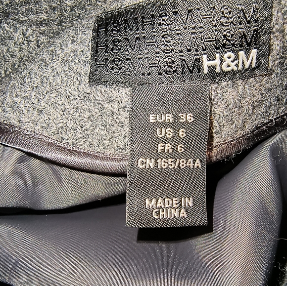 H&M Blazer Jacket Wool-Blend Asymmetric Belted PeaCoat in Charcoal Size 6 - Picture 6 of 14